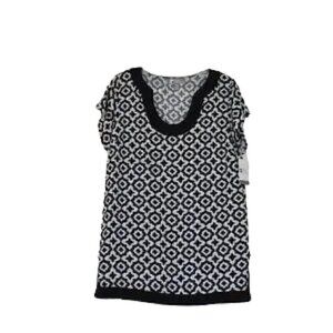 Tina Stephens Short Sleeve Tunic White Black Print Summer Top Size XS
